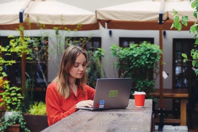 Freelancer working in a cafe in Poland