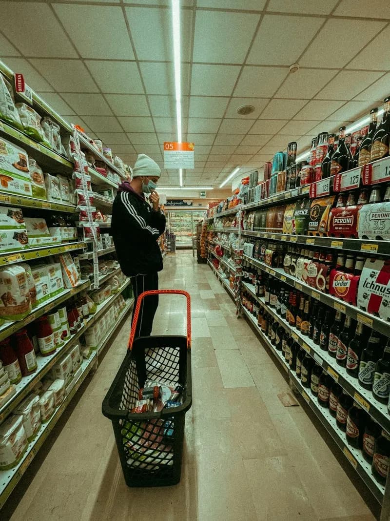 Shopping for groceries at a Polish supermarket like Biedronka or Lidl