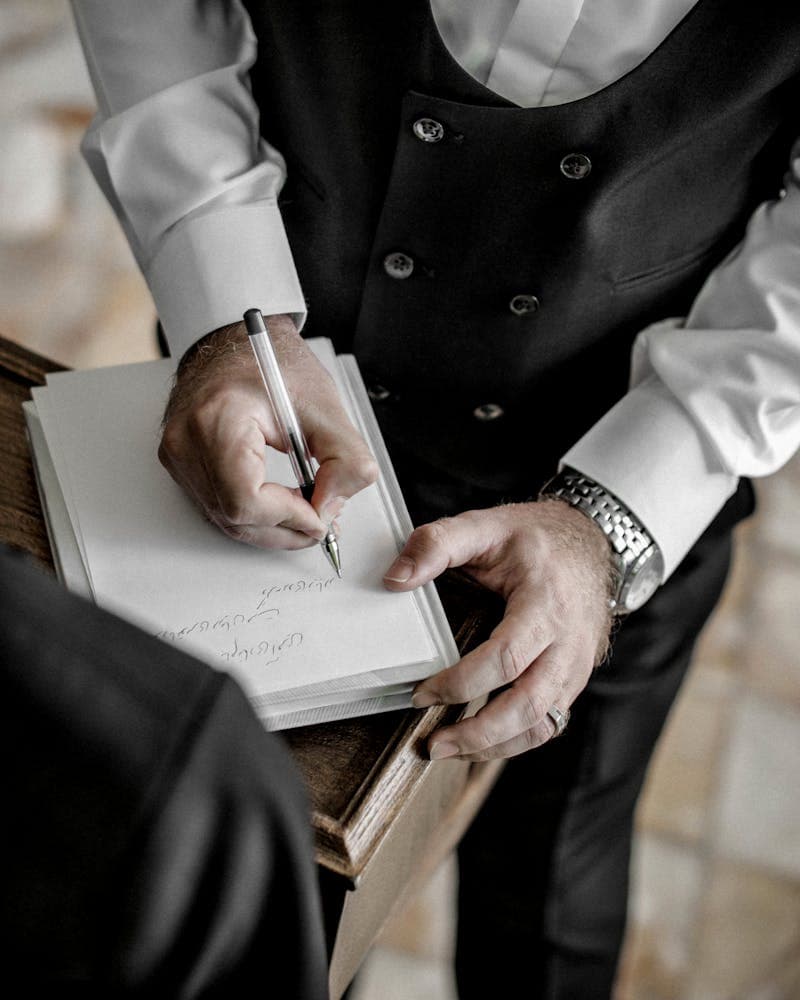 Signing marriage documents at a registry office